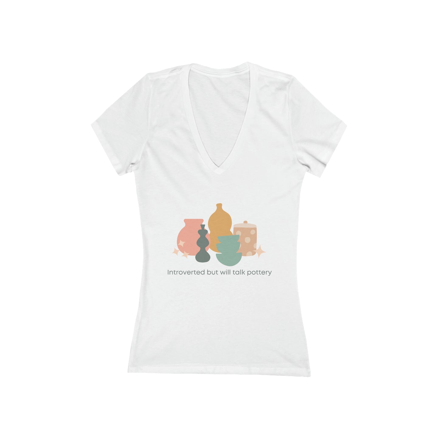 'Introverted but will talk pottery' - Women's Jersey Short Sleeve Deep V-Neck Tee